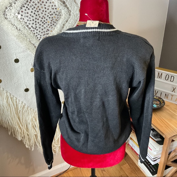 Vintage 80s Betty Blue Button Down Cardigan Black White Sweater Size S Hong Kong - Picture 10 of 10